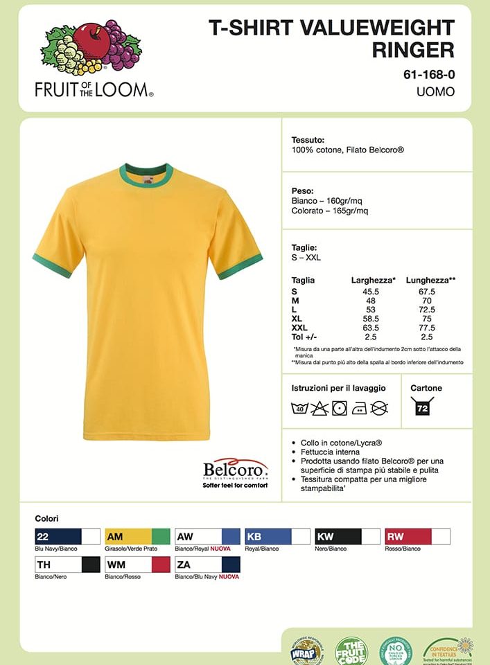 T-shirt Bicolore Ringer Fruit of the Loom FR611680 Scheda Tecnica