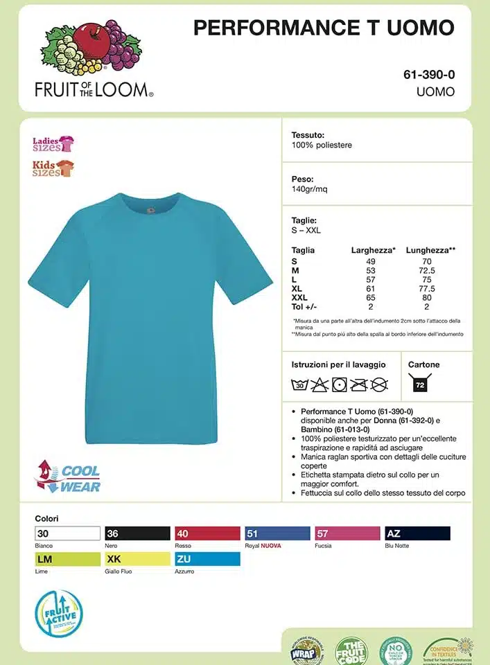T-shirt Uomo Performance Tecnica Sport FR613900 Scheda Tecnica