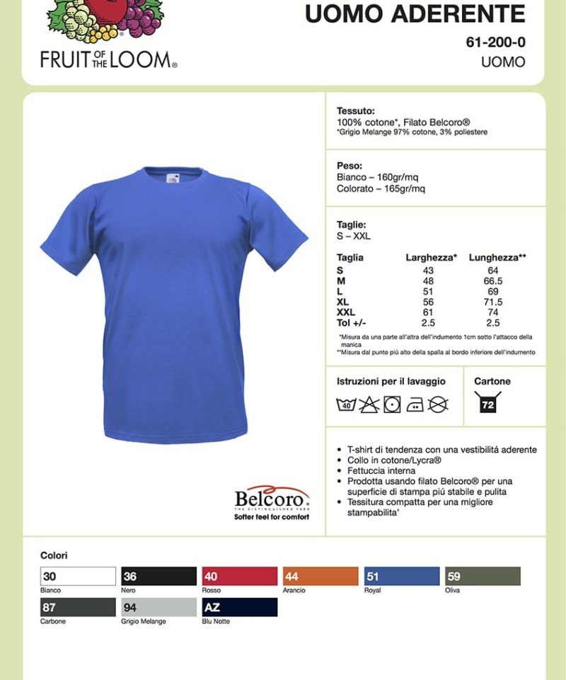 T-shirt Uomo Manica Corta Aderente Fruit of the Loom FR612000 21 scheda FR61200