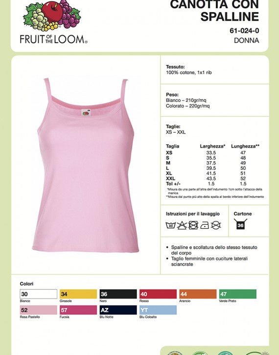 Canotta Donna Con Spalline Sottili Fruit of the Loom FR610240 Canotta Donna Con Spalline Sottili Fruit of the Loom FR610240