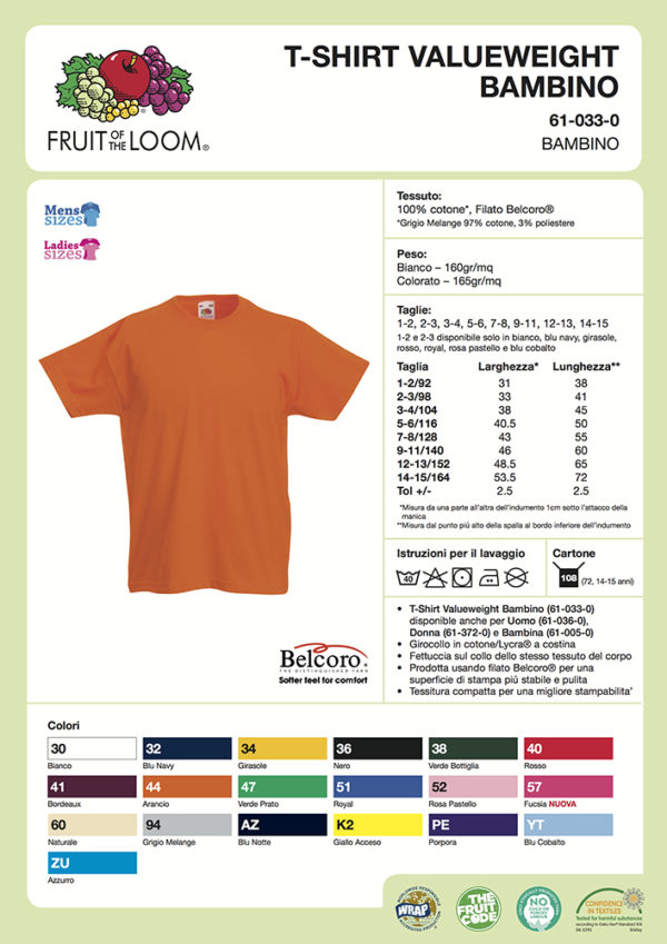 fruit of the loom youth shirt size chart