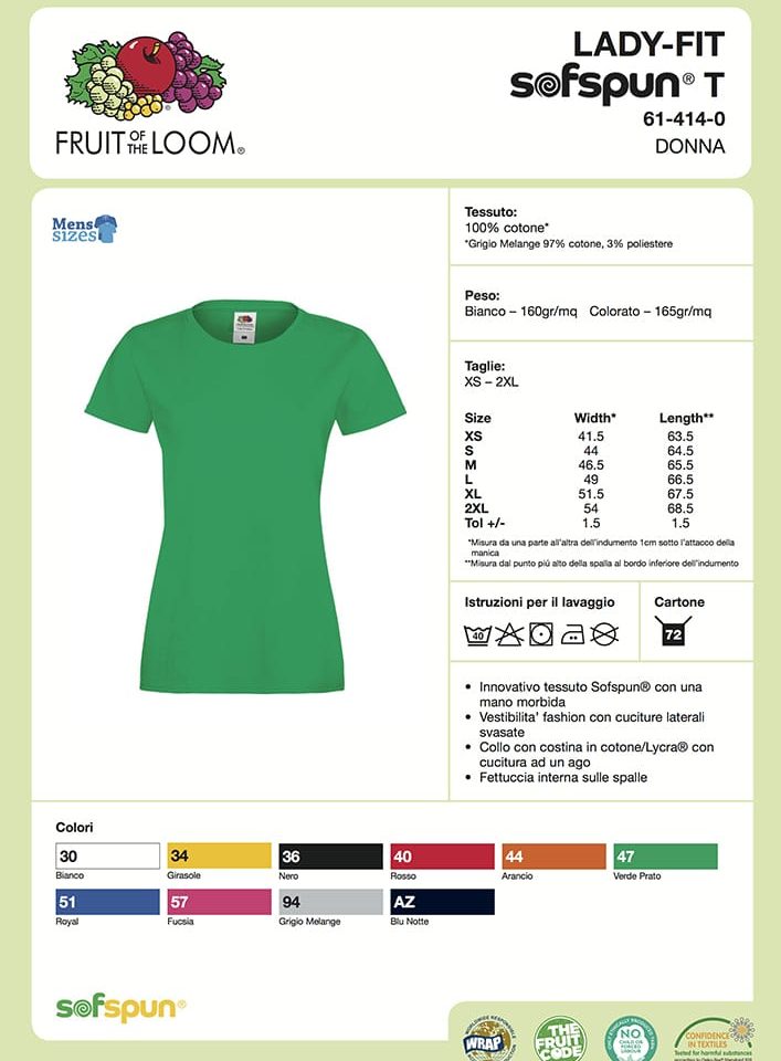 T-shirt donna SOFSPUN Fruit of the Loom FR614140 Scheda Tecnica