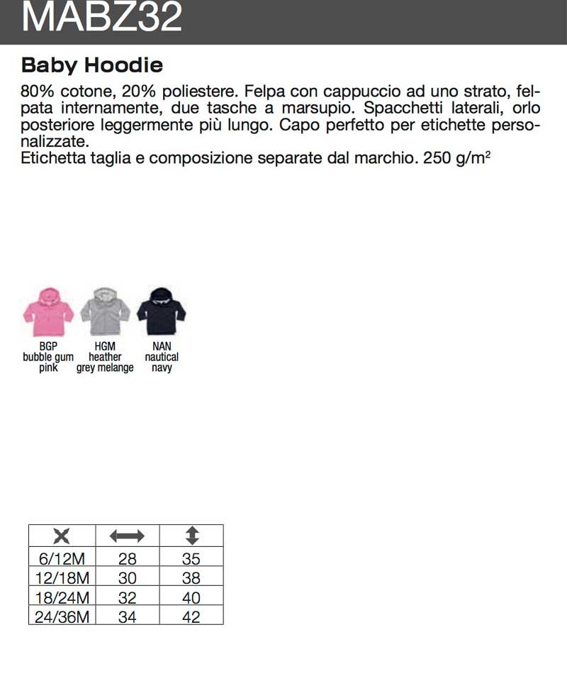 Felpa Neonato con Cappuccio e Zip Intera Mantis MABZ32 10 MABZ32 scheda tecnica