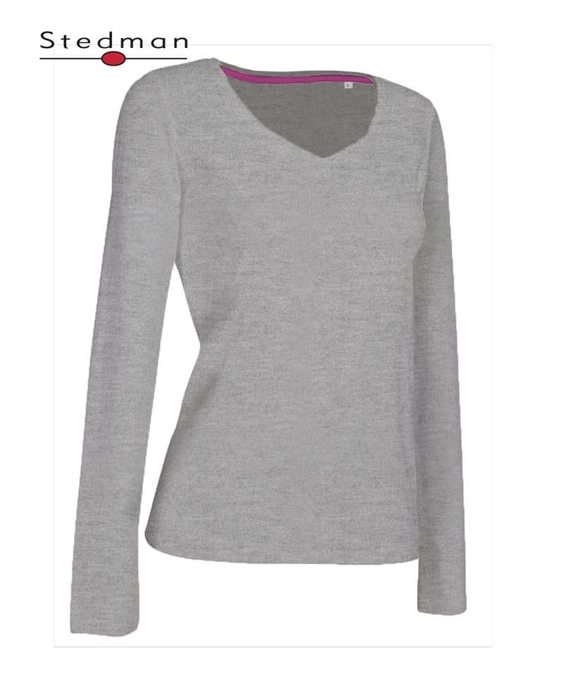 T-shirt-Donna-Manica-Lunga-Elasticizzata-Collo-V-Stedman-ST9720-grigio