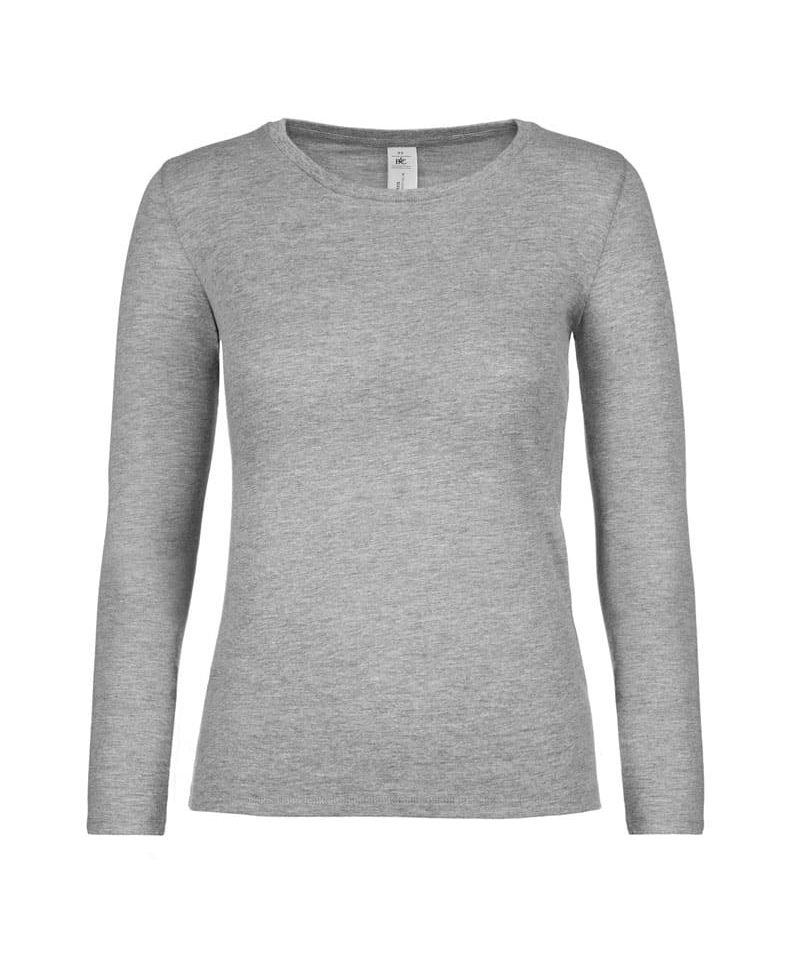 T-shirt-Donna-Manica-Lunga-Girocollo-B&C-Collection-BCTW06T-grigio-melange