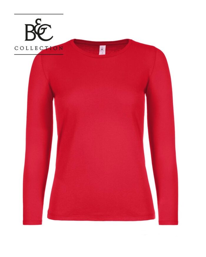 T-shirt-Donna-Manica-Lunga-Girocollo-B&C-Collection-BCTW06T-rosso
