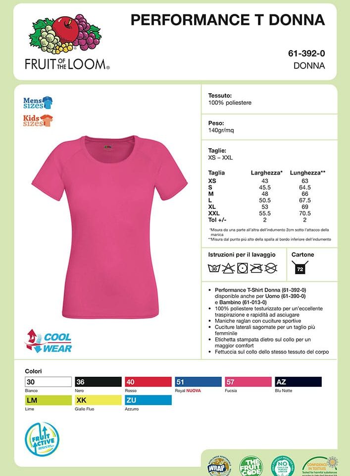 T-shirt Donna Performance Tecnica Sport FR613920 Scheda Tecnica