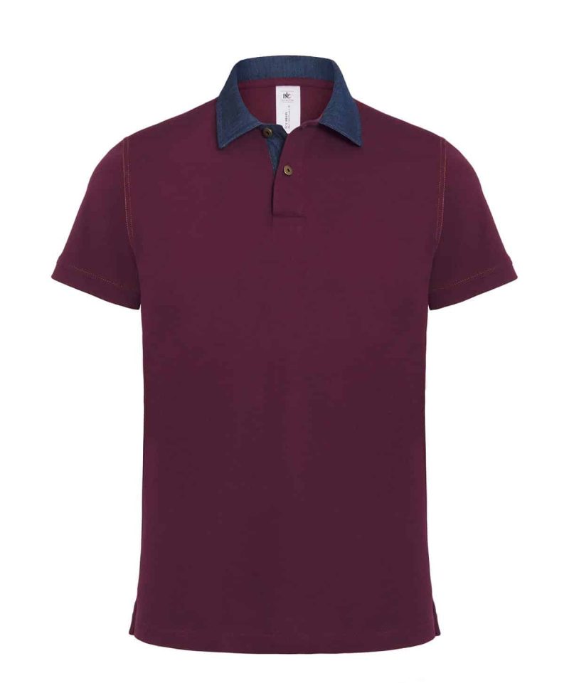 Polo maniche corte piquet con colletto in jeans denim BCPMD30 bordeaux