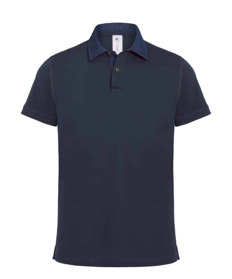 Polo Uomo Manica Corta Colletto Jeans BC Collection BCPMD30 7 Polo maniche corte piquet con colletto in jeans denim BCPMD30 blu