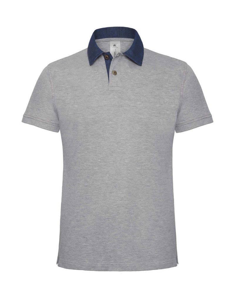 Polo Uomo Manica Corta Colletto Jeans BC Collection BCPMD30 6 Polo maniche corte piquet con colletto in jeans denim BCPMD30 grigio