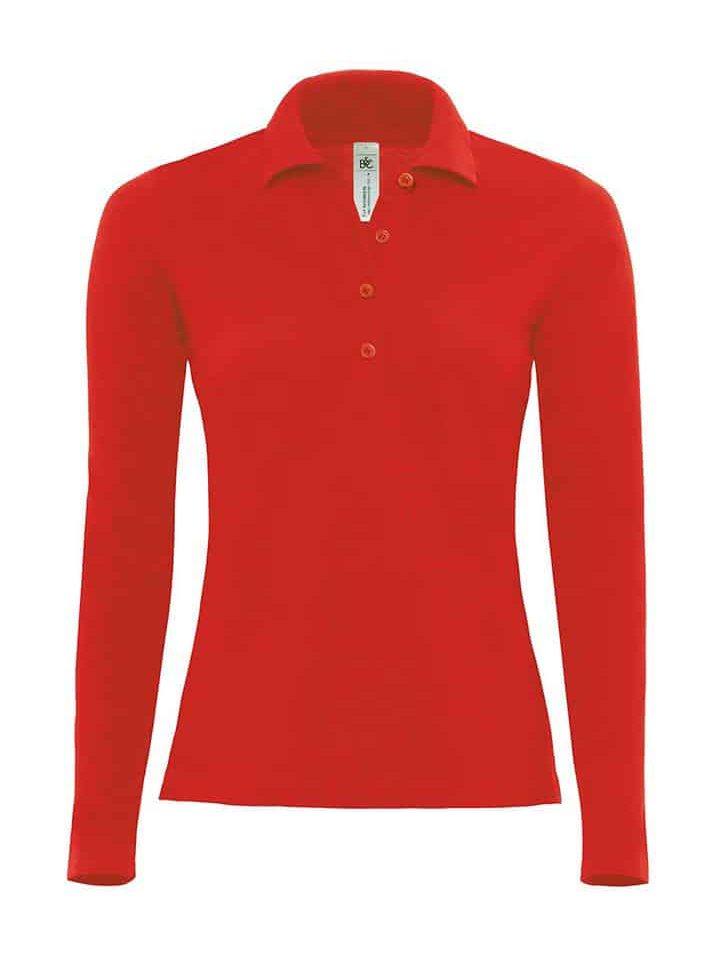 Polo Donna Manica Lunga Safran BC Collection BCPW456 11 Polo Donna Piquet Manica Lunga Safran BCPW456 Rosso