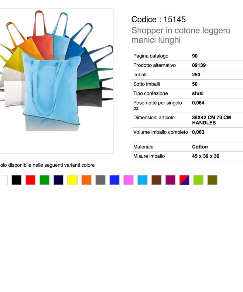 Shopper in cotone manici lunghi 15145 37 Shopper in Cotone 38x42cm Manici Corti Westford Mill W101S scheda