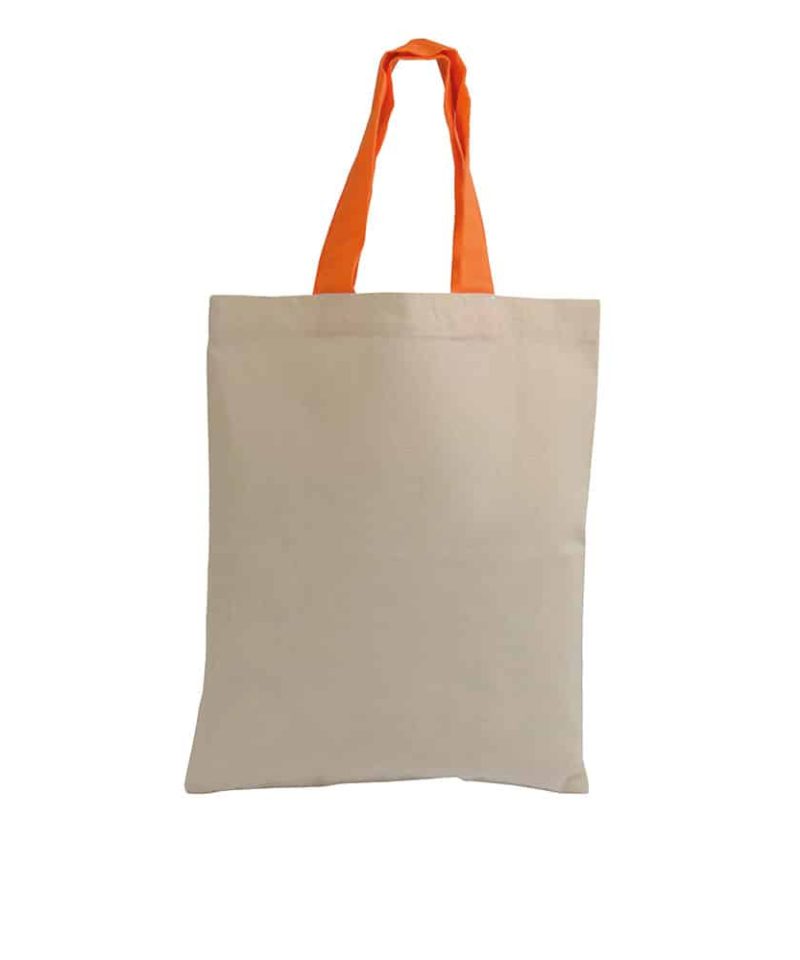 Shopper in cotone Naturale Piccola con manici corti colorati 16123 naturale:arancio