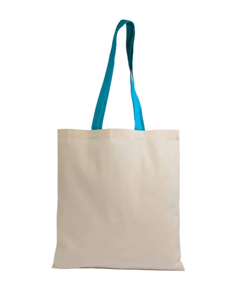 Shopper in cotone Naturale manici Lunghi colorati 16122 16 Shopper in cotone Naturale con manici colorati 16122 naturale:azzurro
