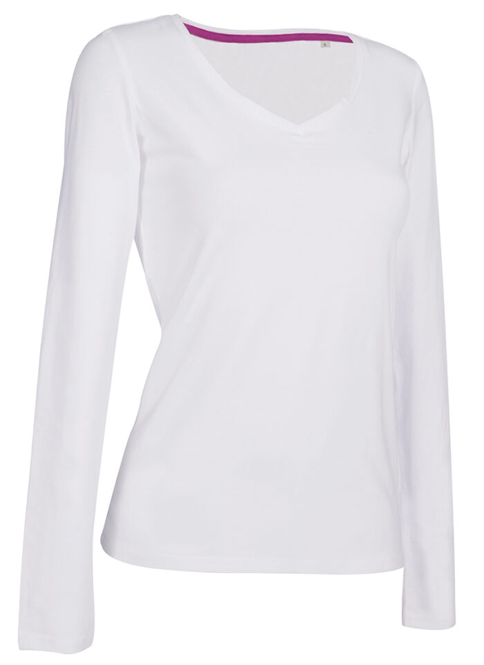 T-shirt Donna Manica Lunga Elasticizzata Collo V Stedman ST9720 bianco b