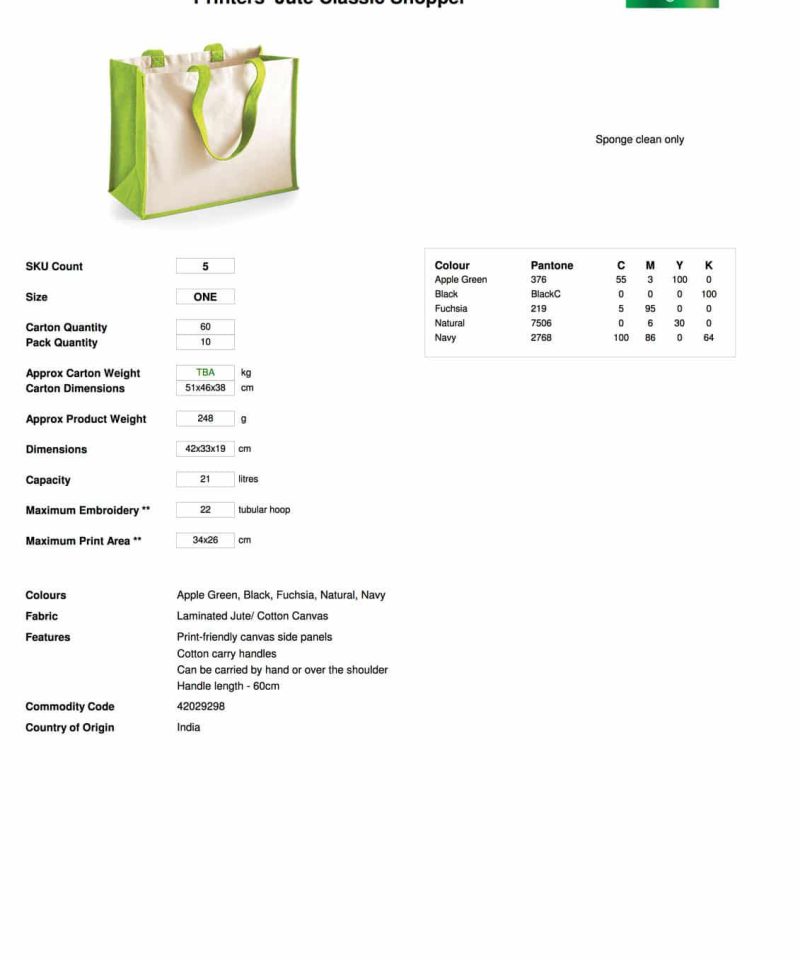 Shopper Bicolore in Juta 42x33x19cm Westford Mill W422 46 Shopper Bicolore in Juta 42x33x19cm W422 Scheda Tecnica