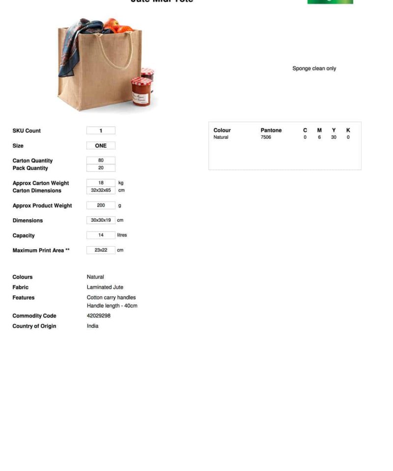 Borsa in Juta quadrata 30x30x19 cm Westford Mill W413