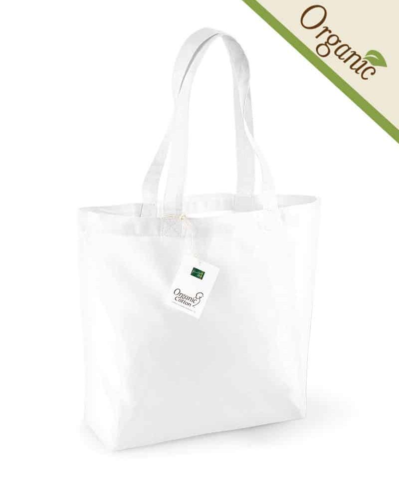 Shopper Cotone Organico 35x32x12cm Westford Mill W180 12 Shopper Doppi Manici e Soffietto in Cotone Organico W180 Bianco
