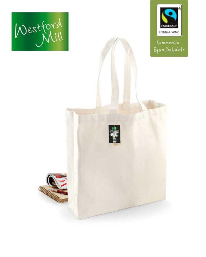 Shopper in Canvas organico 39x42x13cm Westford Mill W623, borse in cotone organico personalizzate