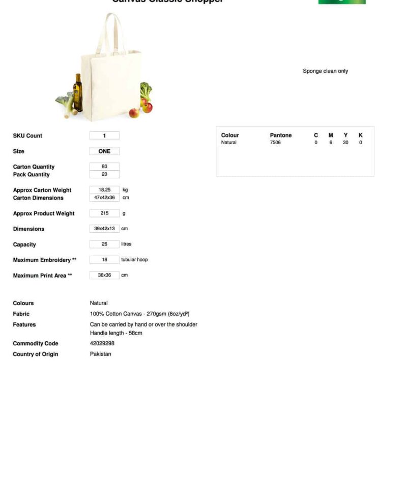 Shopper con soffietto in Canvas W108 Scheda Tecnica