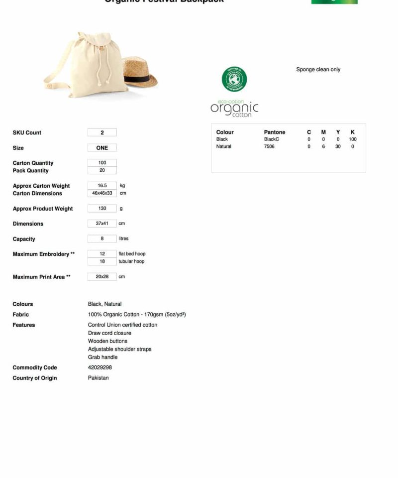 Zaino in Cotone Organico Westford Mill W185 25 Zaino in Cotone Organico Westford Mill W185