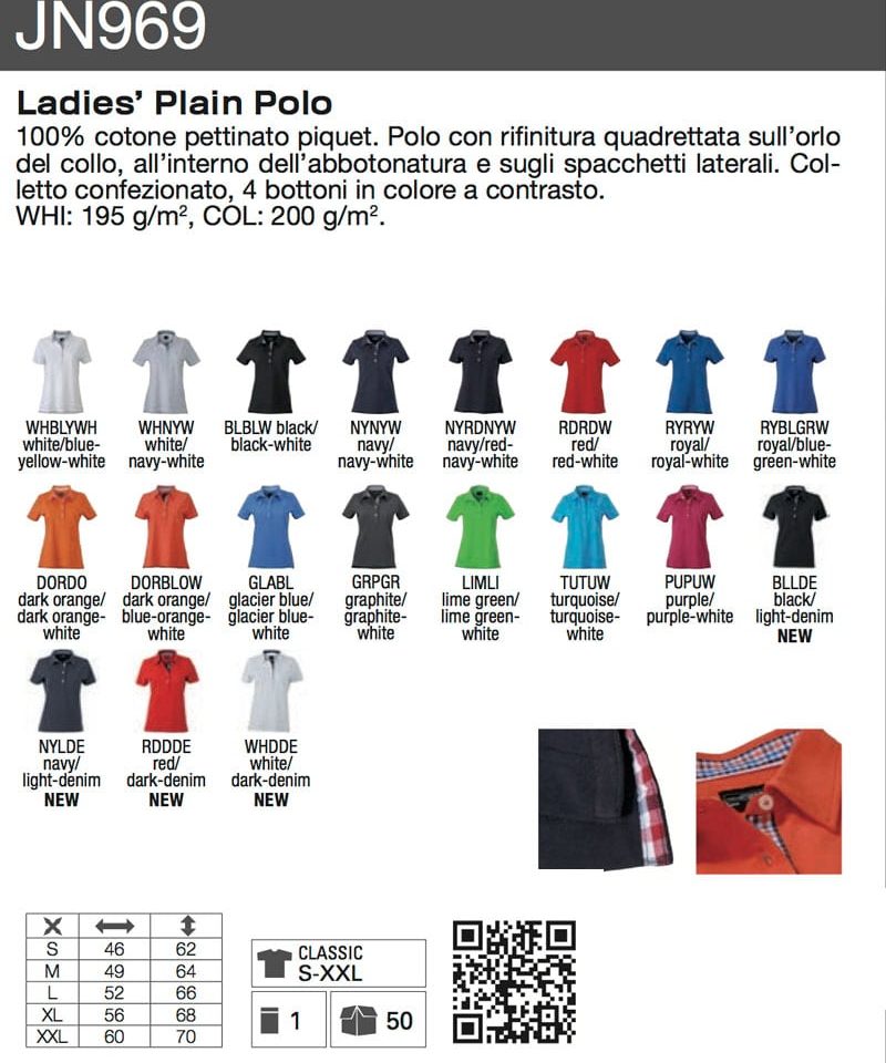 Polo donna manica corta James and Nicholson JN969 30 Polo-donna-manica-corta-JN969-scheda-tecnica