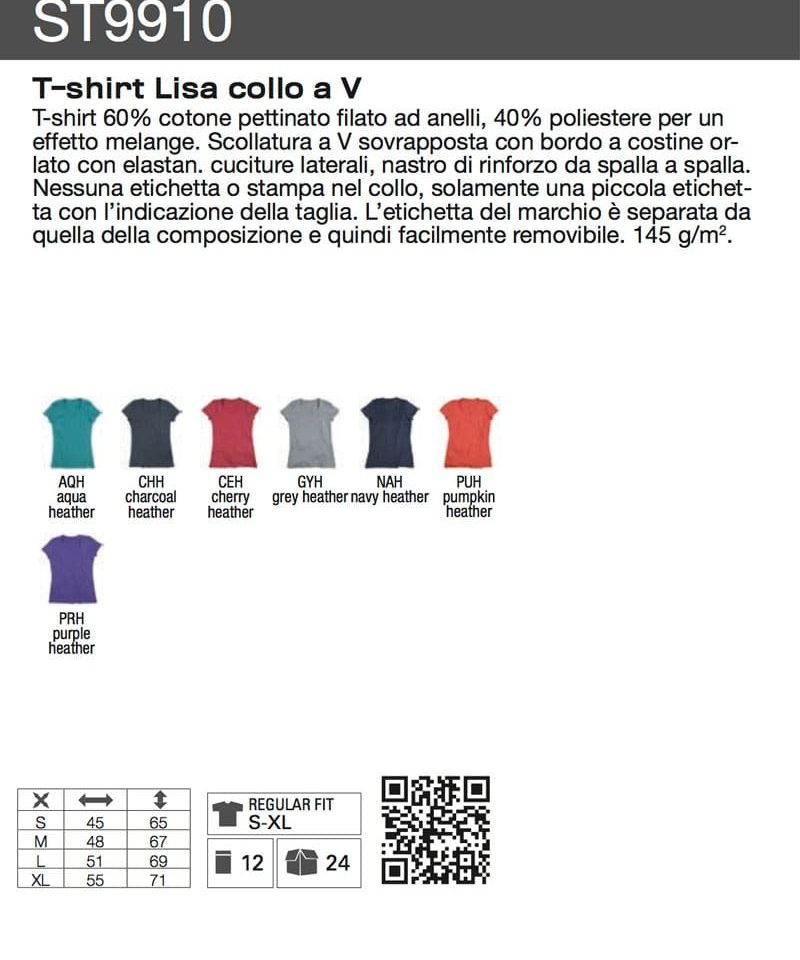T-shirt donna manica corta collo V Melange Stedman ST9910 18 Tshirt-personalizzate-donna-moda-collo-V-ST9910-scheda-tecnica