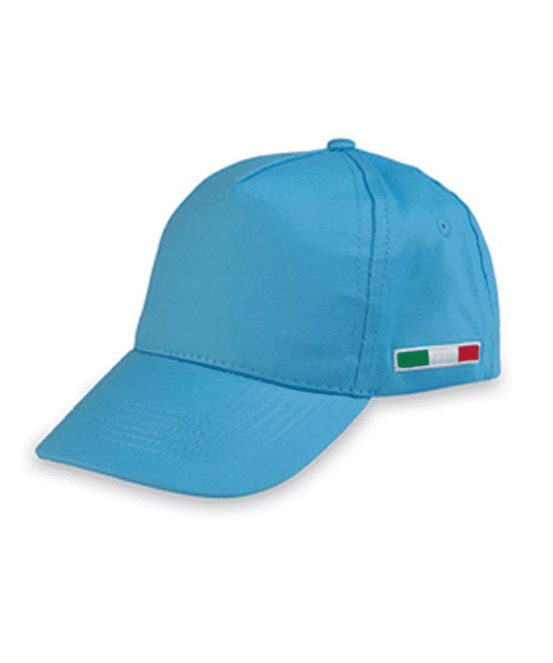 Cappellino-Baseball-5-Pannelli-Adulto-con-Bandiera-Tricolore-ricamata-BYB102-azzurro-cielo