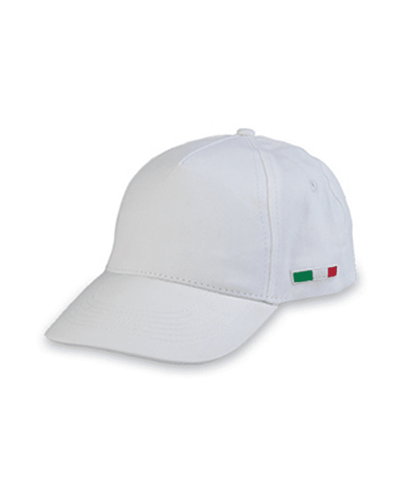 Cappellino-Baseball-5-Pannelli-Adulto-con-Bandiera-Tricolore-ricamata-BYB102-bianco