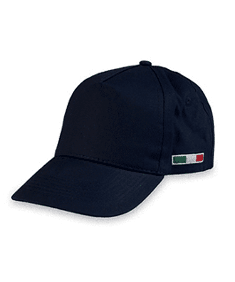 Cappellino-Baseball-5-Pannelli-Adulto-con-Bandiera-Tricolore-ricamata-BYB102-blu-notte