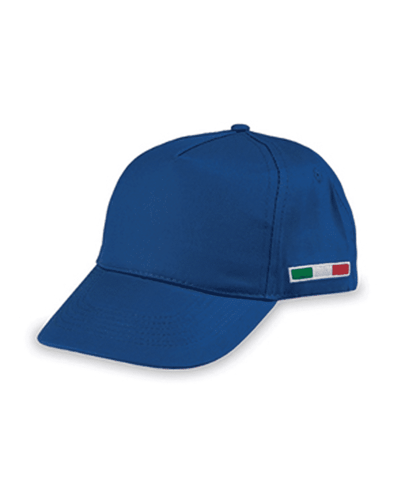 Cappellino-Baseball-5-Pannelli-Adulto-con-Bandiera-Tricolore-ricamata-BYB102-blu-royal