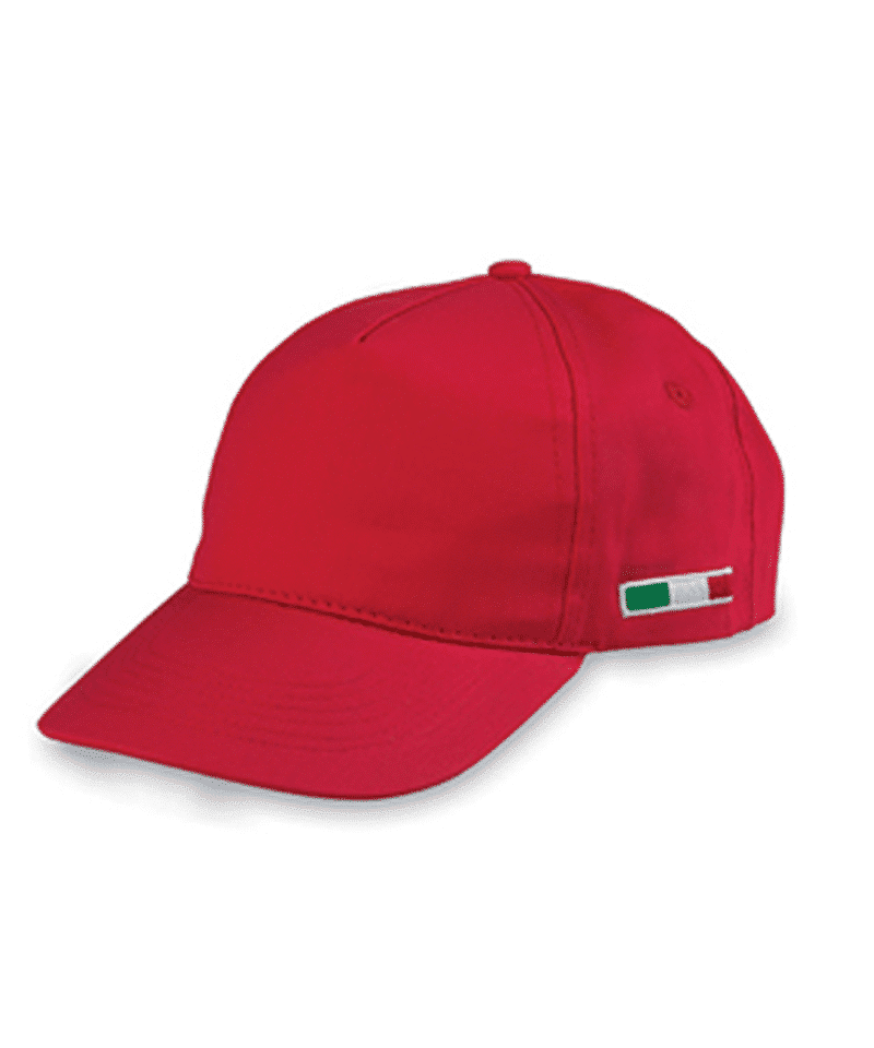 Cappellino-Baseball-5-Pannelli-Adulto-con-Bandiera-Tricolore-ricamata-BYB102-rosso