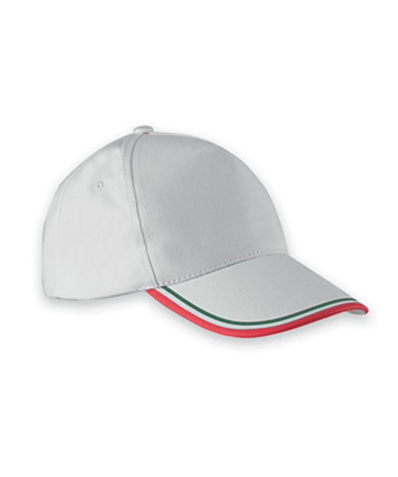 Cappellino Baseball 5 Pannelli Tricolore PM103 9 Cappellino-Baseball-5-Pannelli-con-Tricolore-su-visiera-BYB103-bianco