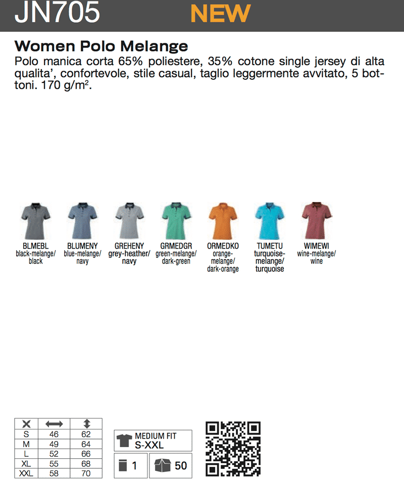 Polo Donna bicolore manica corta JN705 Scheda-Tecnica