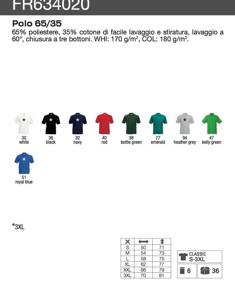 Polo Uomo Manica Corta Poliestere cotone Fruit of the Loom FR634020 scheda-tecnica
