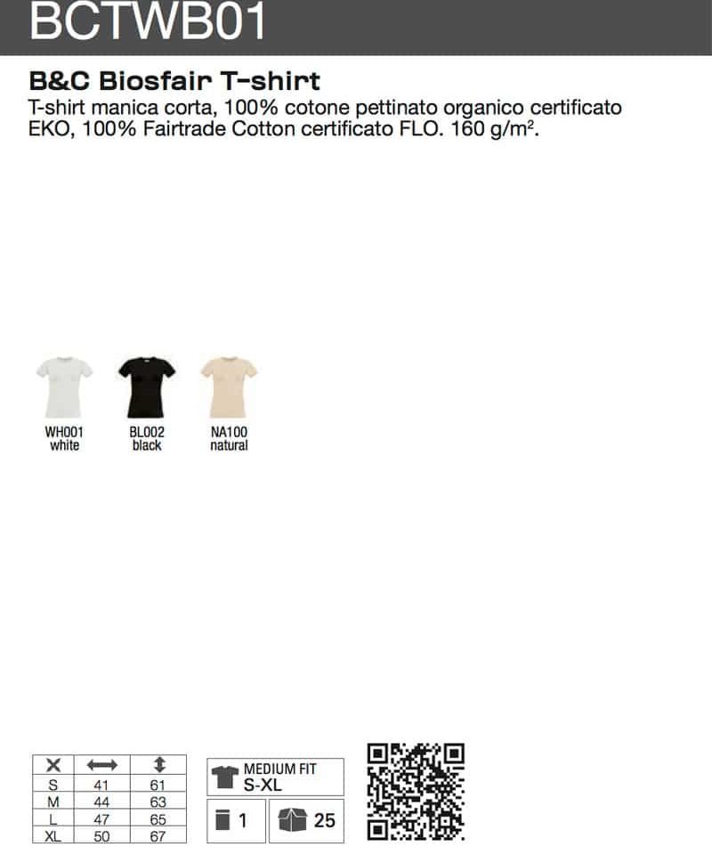 T-shirt donna in cotone organico BC Collection BCTWB01 11 T shirt donna organic BC BCTWB01 scheda tecnica