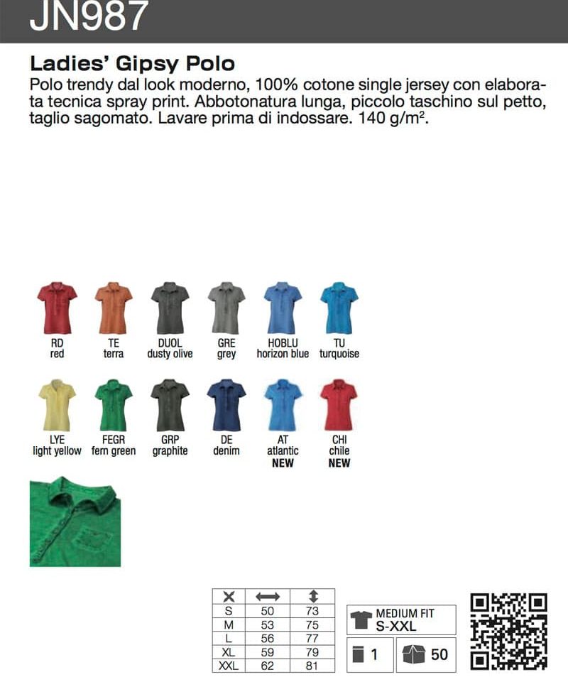 Polo Donna Jersey Manica Corta Tinta Spray JN987 scheda-tecnica