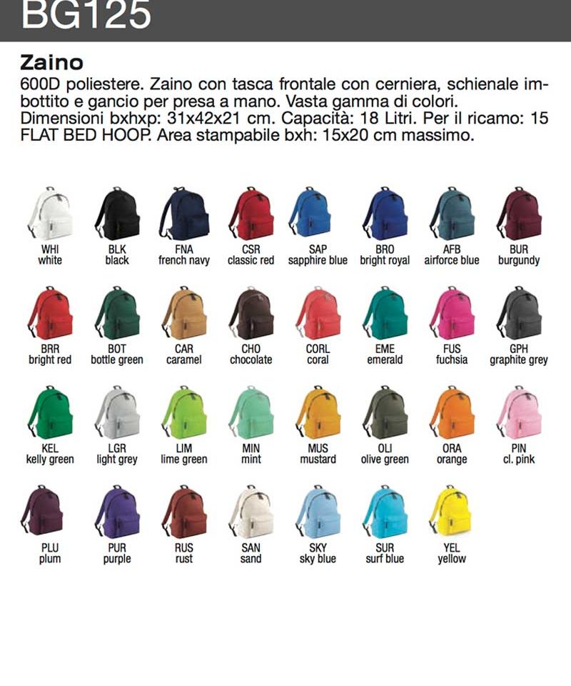 Zaino con tasca frontale Bagbase BG125 73 BG125 scheda tecnica