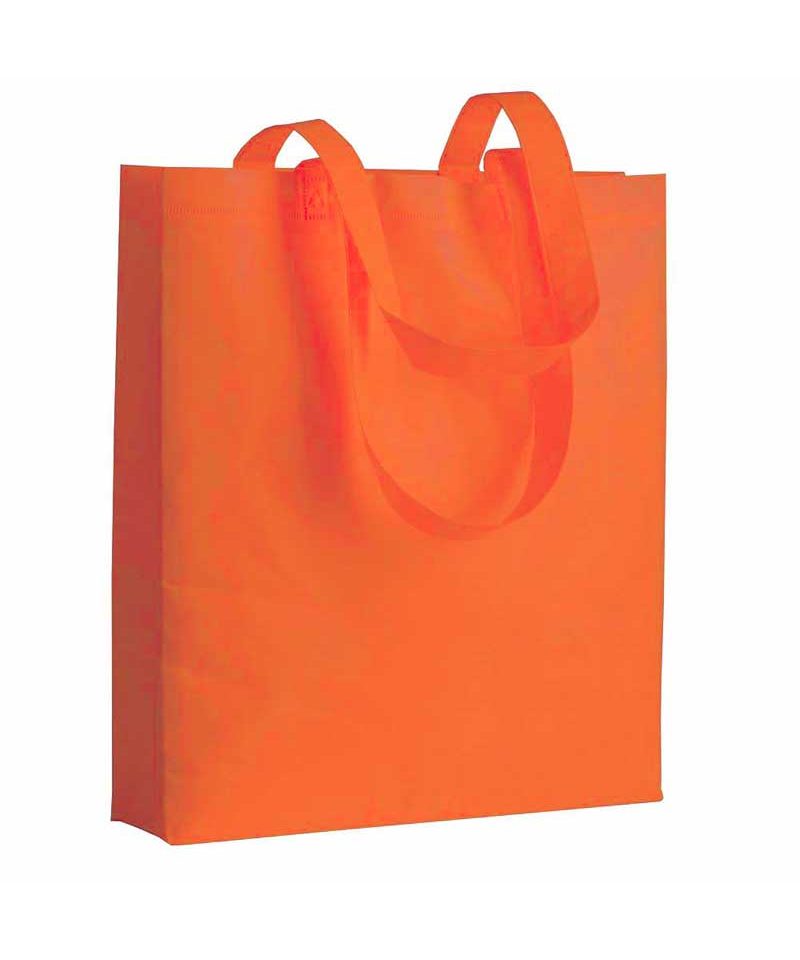 Shopper in TNT termosaldato con manici lunghi e soffietto 16120 20 Shopper in TNT termosaldato manici lunghi e soffietto BYB 16120 arancio