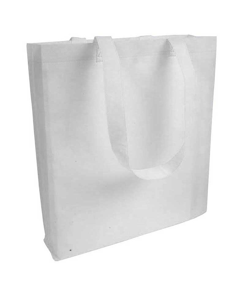 Shopper in TNT termosaldato con manici lunghi e soffietto 16120 18 Shopper in TNT termosaldato manici lunghi e soffietto BYB 16120 bianco