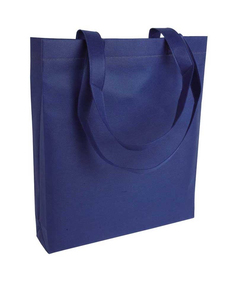 Shopper in TNT termosaldato con manici lunghi e soffietto 16120 28 Shopper in TNT termosaldato manici lunghi e soffietto BYB 16120 blu navy