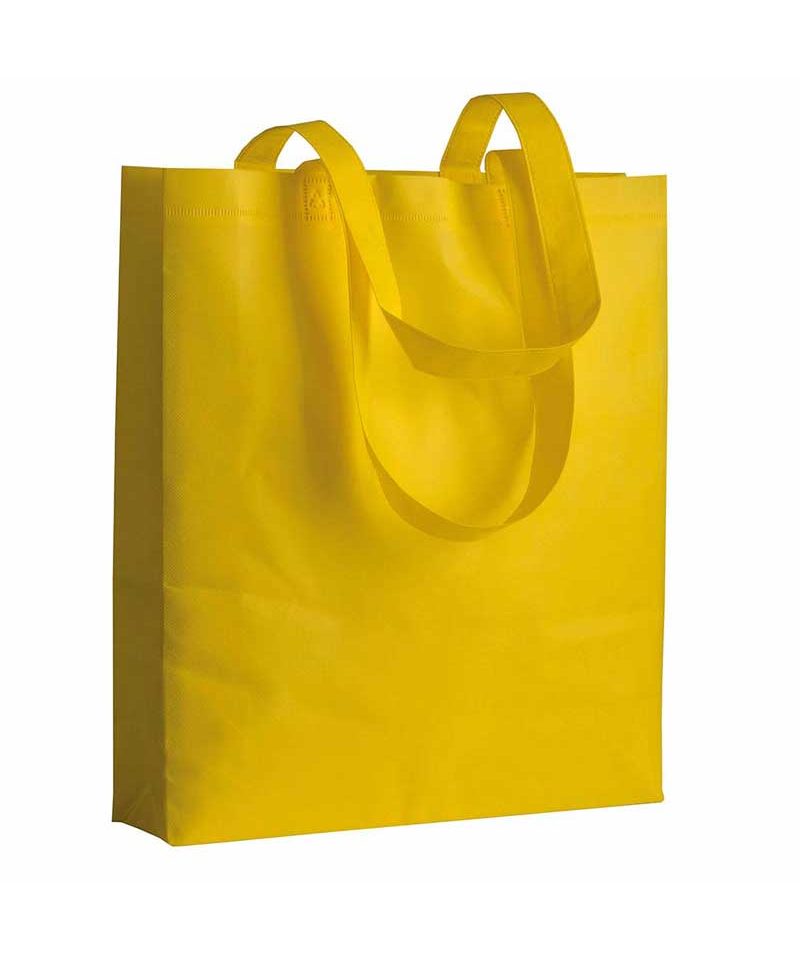 Shopper in TNT termosaldato con manici lunghi e soffietto 16120 19 Shopper in TNT termosaldato manici lunghi e soffietto BYB 16120 giallo