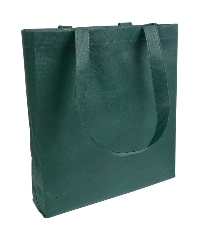 Shopper in TNT termosaldato con manici lunghi e soffietto 16120 31 Shopper in TNT termosaldato manici lunghi e soffietto BYB 16120 verde bottiglia