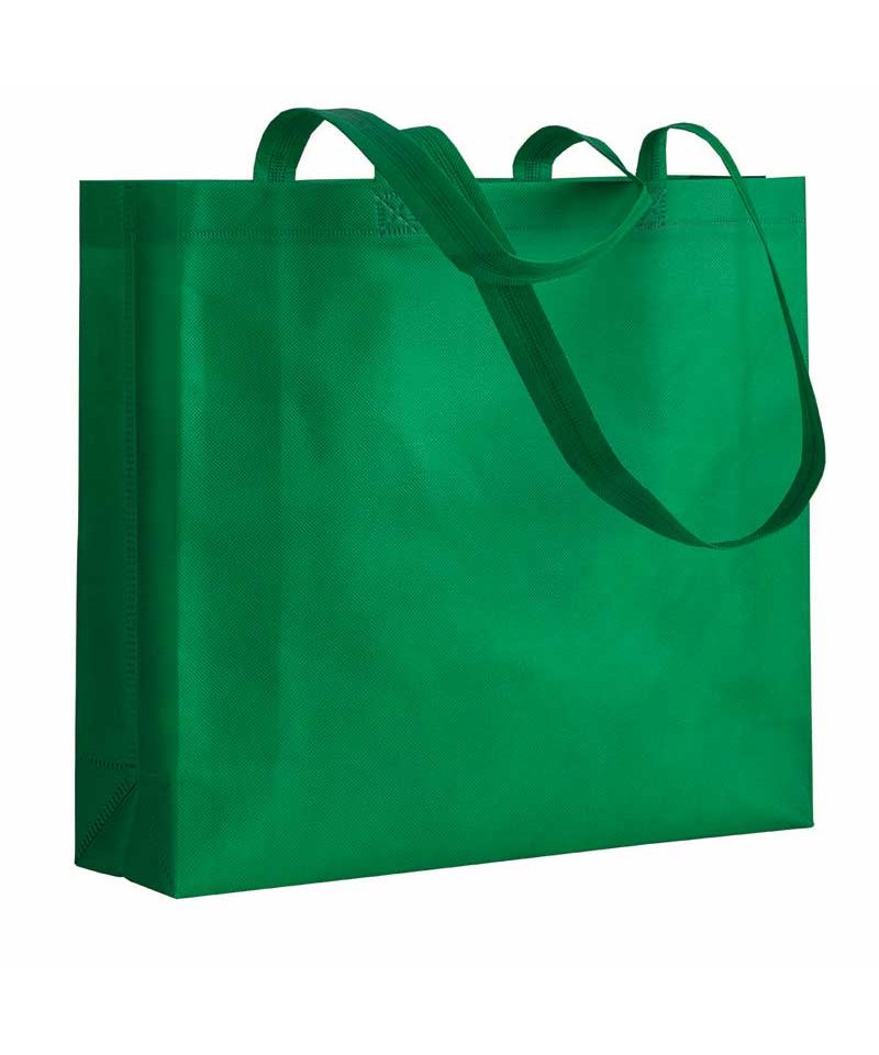 Shopper in TNT termosaldato manici lunghi e soffietto 15141 13 Shopper personalizzate online TNT termosaldato con soffietto BYB 15141 verde prato