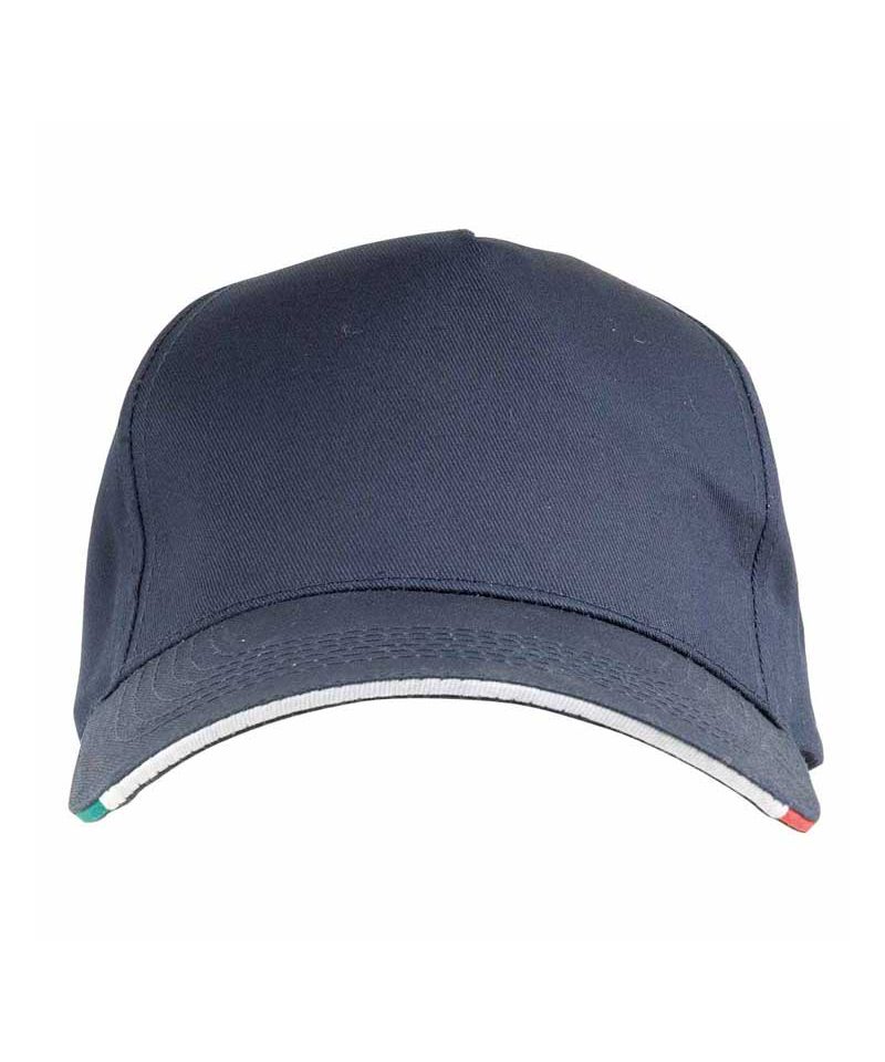 Cappellino Baseball in cotone 5 pannelli Tricolore 10305 21 Cappellino-Baseball-tricolore-Italiano-10305-blu-navy-fronte