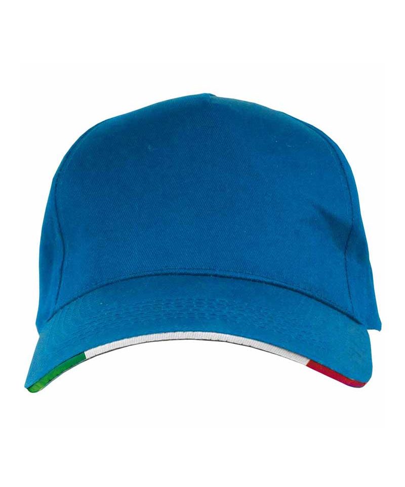 Cappellino Baseball in cotone 5 pannelli Tricolore 10305 17 Cappellino-Baseball-tricolore-Italiano-10305-blu-royal-fronte