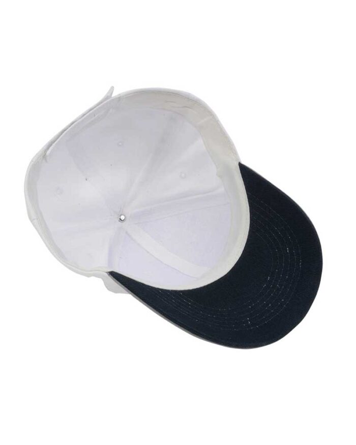 Cappellino-baseball-6-pannelli-in-cotone-pesante-con-chiusura-velcro-bianco-blu-interno