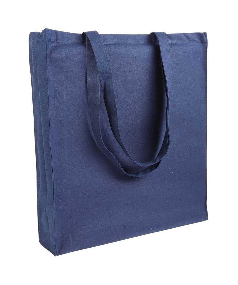 Shopper cotone pesante manici lunghi con soffietto 07125 (min 50pz) 31 Shopper personalizzate in Cotone pesante con soffietto BYB 07125 blu navy