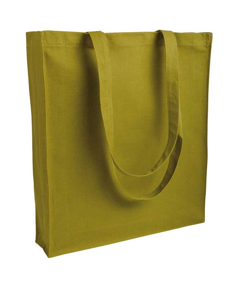 Shopper cotone pesante manici lunghi con soffietto 07125 (min 50pz) 35 Shopper personalizzate in Cotone pesante con soffietto BYB 07125 verde militare