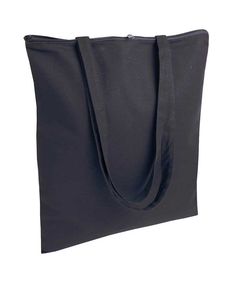 Shopper in cotone pesante, manici lunghi e zip 11124 10 Shopper personalizzate in Cotone pesante manici lunghi con zip BYB 11124 nero